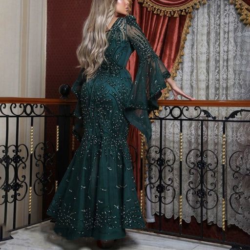 Dio Women's Sexy Sequin Green Lace Long Sleeve Mermaid Party Evening Dress - Dio Kollections