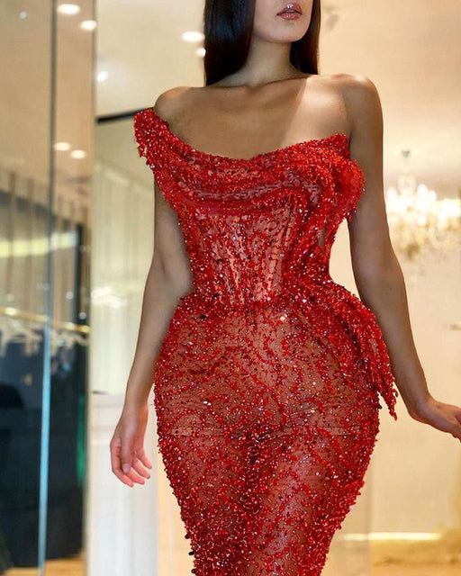 Dio 2024 Elegant Illusion Beads Prom Red Evening Dress - Dio Kollections