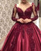 Dio Women's Elegant Long Sleeve Ball Gown Satin Wine Red Women Evening Dresses - Dio Kollections