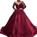 Dio Women's Elegant Long Sleeve Ball Gown Satin Wine Red Women Evening Dresses - Dio Kollections