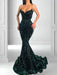 Dio Women's Dark Green Mermaid Sweetheart Collar Spaghetti Strap Sequin Shiny Lace Evening Wedding  Party Dress - Dio Kollections