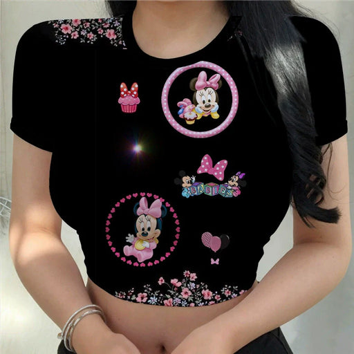 Dio Women's Sexy Slim Cartoon Disney Printing Stitch Crop Top Fit T Shirt - Dio Kollections