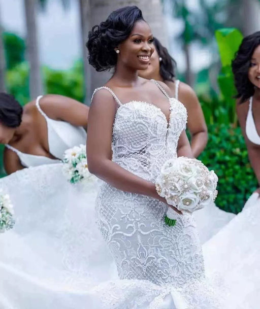 Dio Women's Lustrous Satin Tight Back Love Neck Nigerian Mermaid Wedding Dress - Dio Kollections