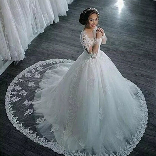 Dio Women's Elegant Long Sleeve Floor Length Bride Wedding Dress - Dio Kollections