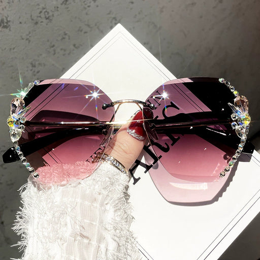 Dio Women's Luxury Designer Gradient Vintage Rimless Rhinestone Lens Sunglasses - Dio Kollections