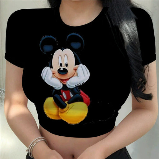 Dio Women's Sexy Slim Cartoon Disney Printing Stitch Crop Top Fit T Shirt - Dio Kollections