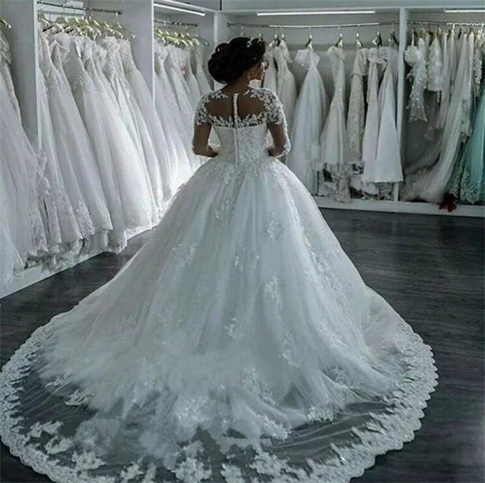 Dio Women's Elegant Long Sleeve Floor Length Bride Wedding Dress - Dio Kollections