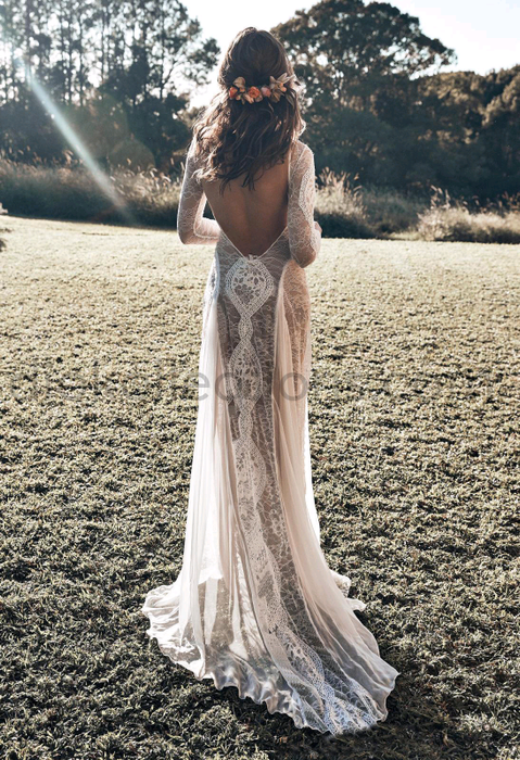 Dio Womens Fashion Creative Lace Sexy Back Wedding Dress Evening Dress