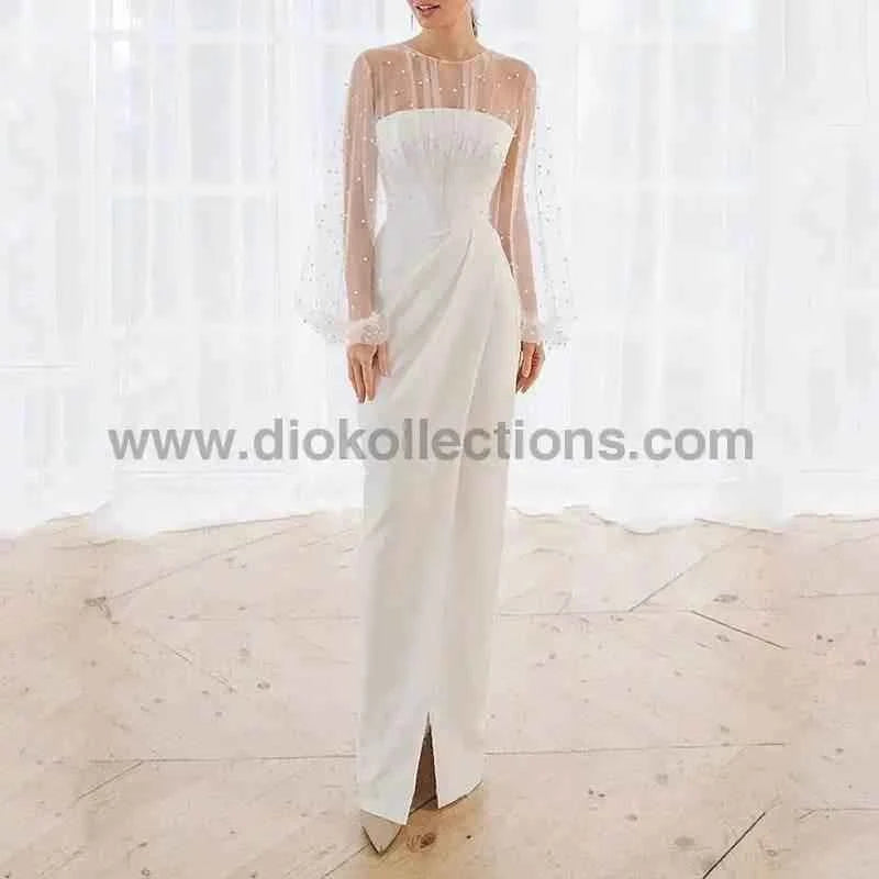 Dio Strapless Lantern Sleeve White Bodycon Maxi Dress - Elegant style