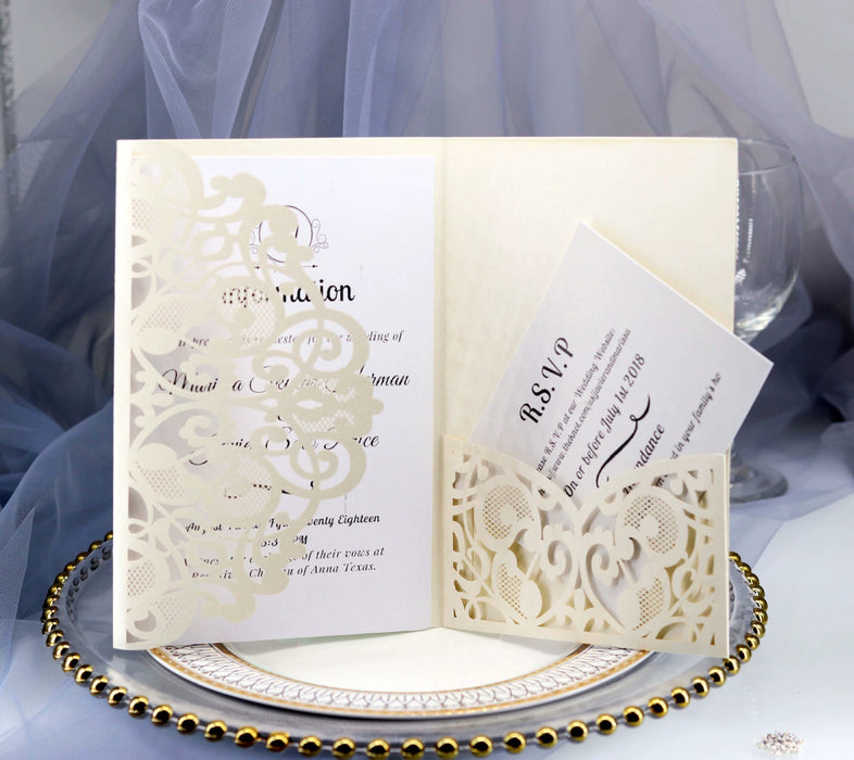 Dio Laser Cut Tri-Fold Invitation Card Kit - 10 Pieces