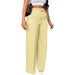Light yellow wide-leg pants worn by a person on a white background