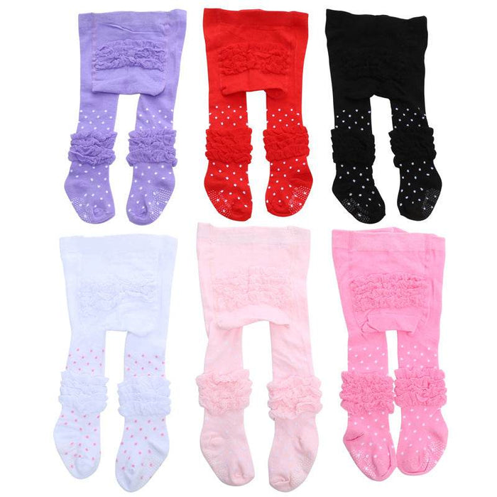 Girls Princess Non-Slip Kids Pantyhose Solid Color Polka Dot Cotton Baby Leggings - Dio Kollections