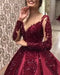 Dio Women's Elegant Long Sleeve Ball Gown Satin Wine Red Women Evening Dresses - Dio Kollections