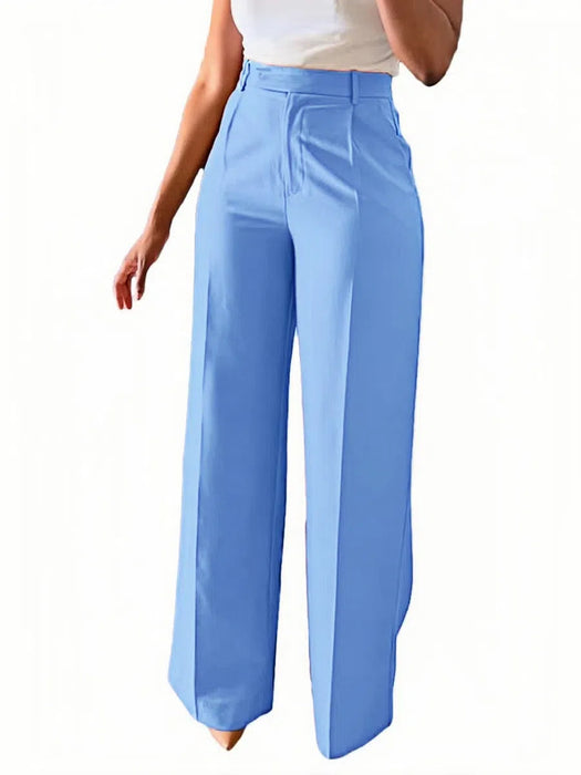 Light blue wide-leg pants worn by a person on a white background