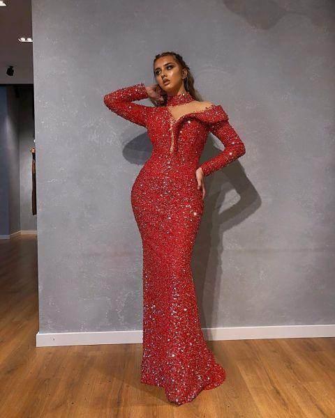 Red Deep V Evening Party Dress with Elegant Sequin Details  Dio Kollections