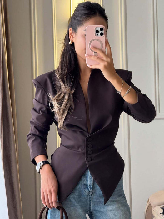 Dio Long-Sleeve Stylish Elegant Top Slim-Fit Asymmetrical Blazer