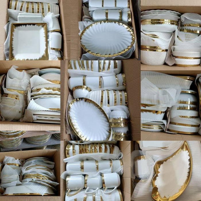 40-50pcs Dinnerware Gold-Edged Electroplated Ceramic Hotel Home Use