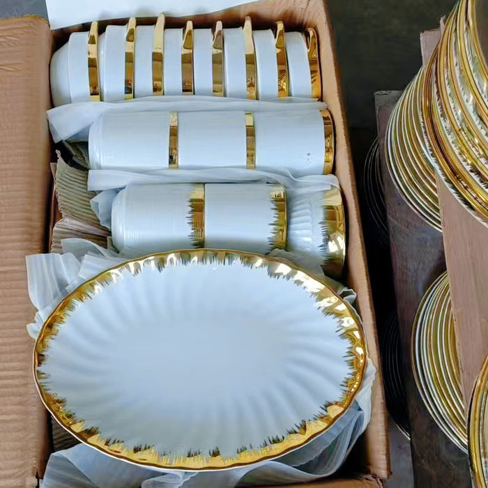 40-50pcs Dinnerware Gold-Edged Electroplated Ceramic Hotel Home Use