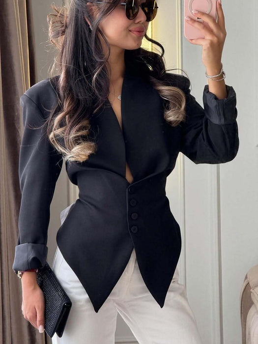 Dio Long-Sleeve Stylish Elegant Top Slim-Fit Asymmetrical Blazer