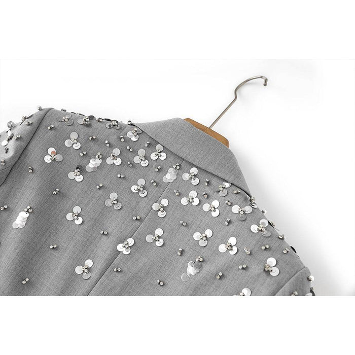 New Gray Suit Skirt Heavy Bead Sequin Fashion Short Skirt Set Two-Piece Set - Dio Kollections