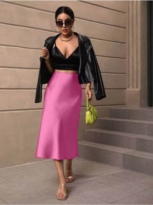 Dio Elegant Satin Midi Fishtail Skirt with Splicing Detail - Dio Kollections