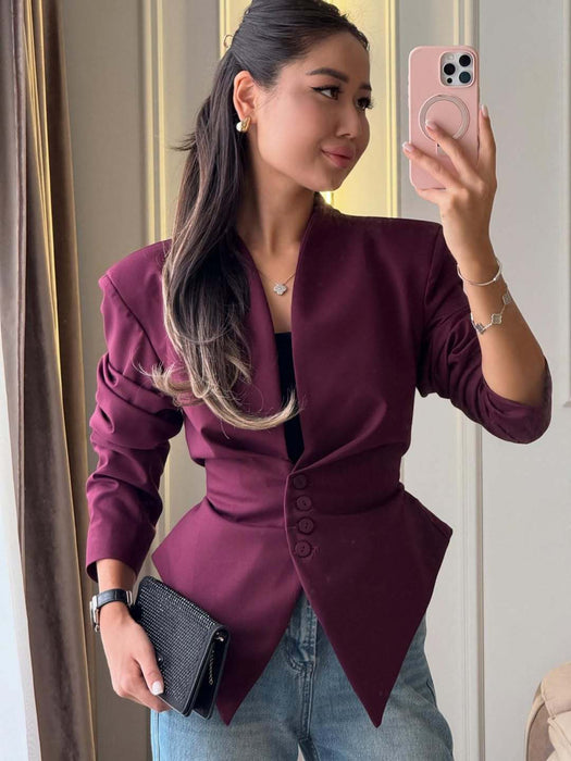 Dio Long-Sleeve Stylish Elegant Top Slim-Fit Asymmetrical Blazer