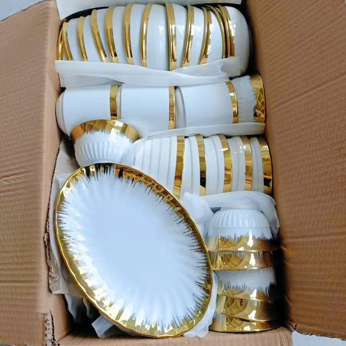 40-50pcs Dinnerware Gold-Edged Electroplated Ceramic Hotel Home Use