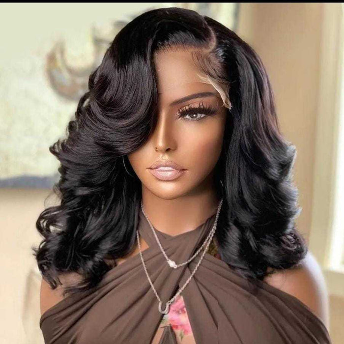 200 Density Bouncy Curl Human Hair Wigs Front Lace Real Wig