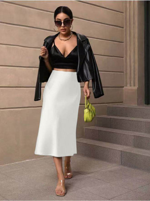 Dio Elegant Satin Midi Fishtail Skirt with Splicing Detail - Dio Kollections