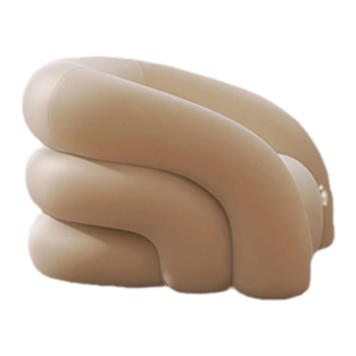 Beige, abstract-shaped cushion on a white background