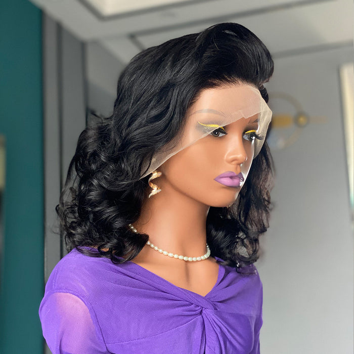 200 Density Bouncy Curl Human Hair Wigs Front Lace Real Wig