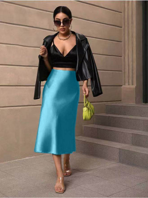 Dio Elegant Satin Midi Fishtail Skirt with Splicing Detail - Dio Kollections