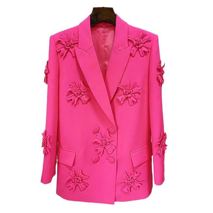 Elegant Double-Breasted Floral Embroidered Blazer for Women - Dio Kollections