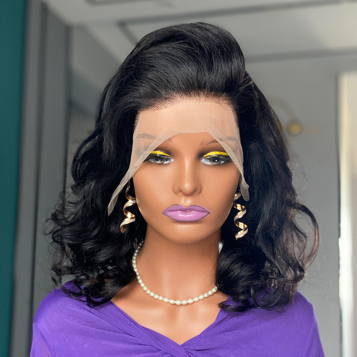 200 Density Bouncy Curl Human Hair Wigs Front Lace Real Wig