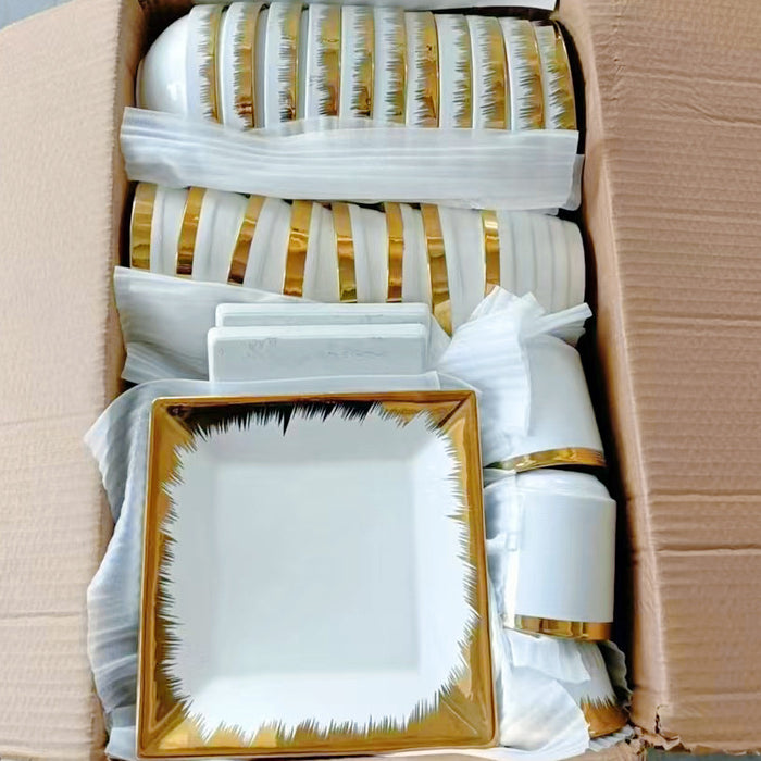 40-50pcs Dinnerware Gold-Edged Electroplated Ceramic Hotel Home Use