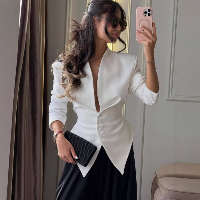 Dio Long-Sleeve Stylish Elegant Top Slim-Fit Asymmetrical Blazer