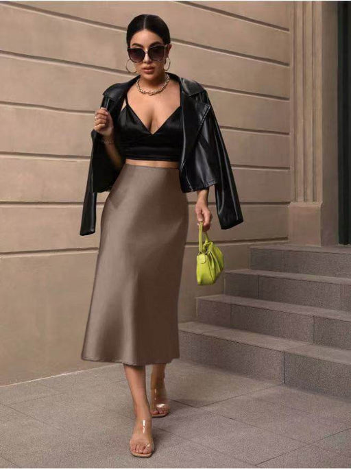 Dio Elegant Satin Midi Fishtail Skirt with Splicing Detail - Dio Kollections