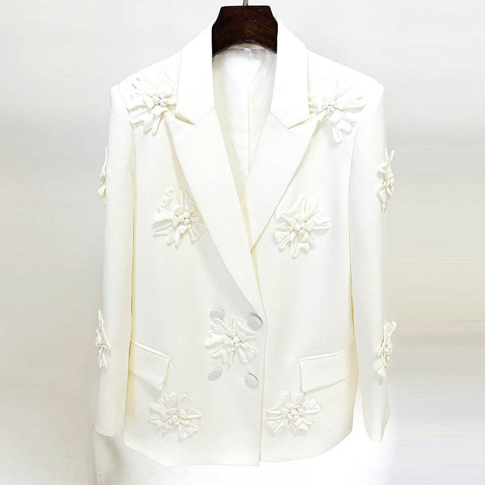 Elegant Double-Breasted Floral Embroidered Blazer for Women - Dio Kollections