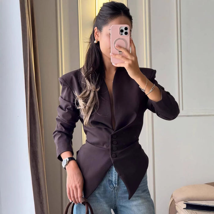 Dio Long-Sleeve Stylish Elegant Top Slim-Fit Asymmetrical Blazer