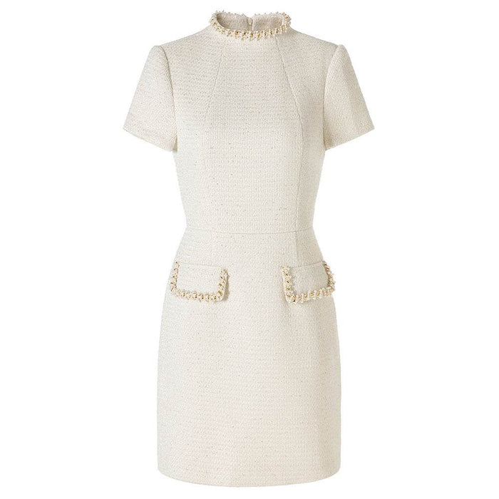 Autumn/Winter New Black Burled Square Neck Beaded Waist Long Sleeve Slim Dress - Dio Kollections