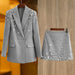New Gray Suit Skirt Heavy Bead Sequin Fashion Short Skirt Set Two-Piece Set - Dio Kollections