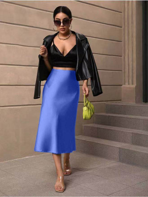 Dio Elegant Satin Midi Fishtail Skirt with Splicing Detail - Dio Kollections