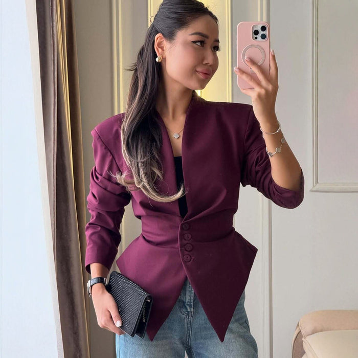 Dio Long-Sleeve Stylish Elegant Top Slim-Fit Asymmetrical Blazer