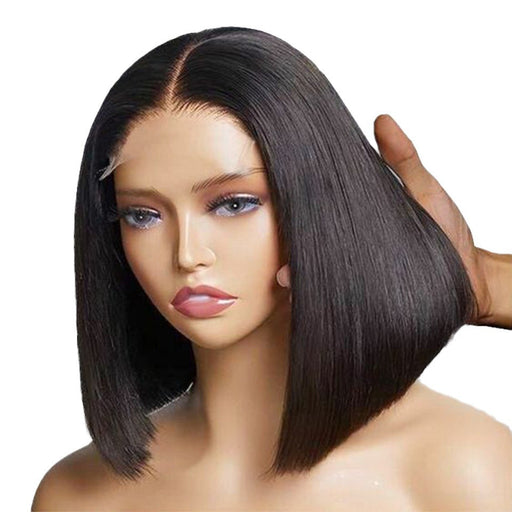 Mannequin head with a black bob wig on a white background