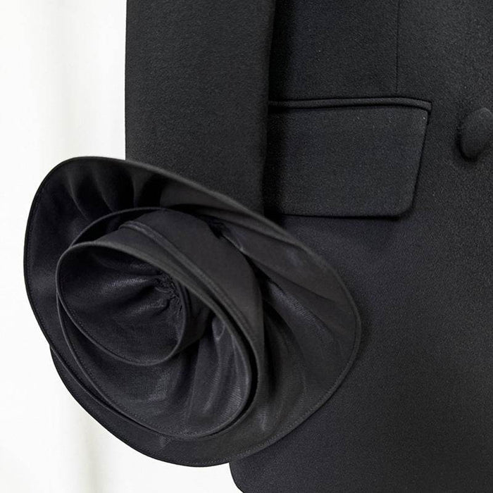 Elegant Three-Dimensional Flower Decoration Double-Breasted Slim Fit Jacket Blazer - Dio Kollections