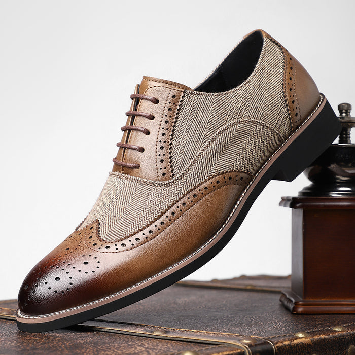 Leather Retro Business Formal Wear Carved Brogue Men's Shoes