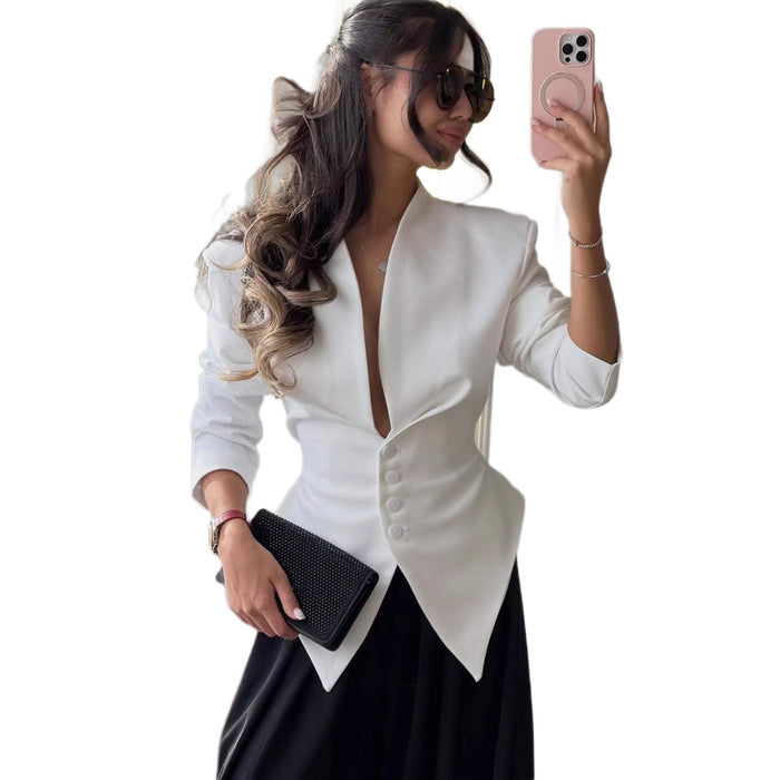 Dio Long-Sleeve Stylish Elegant Top Slim-Fit Asymmetrical Blazer