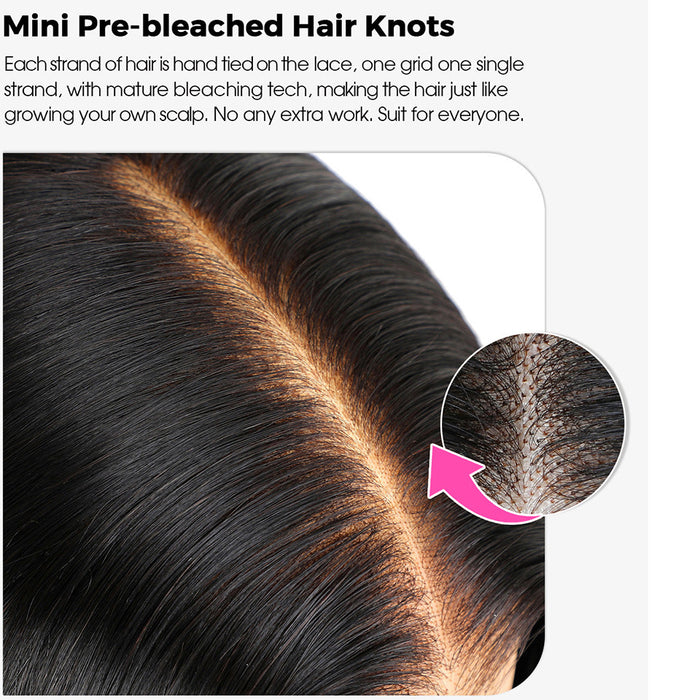 Close-up of pre-bleached hair knots with text on a white background