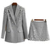 New Gray Suit Skirt Heavy Bead Sequin Fashion Short Skirt Set Two-Piece Set - Dio Kollections