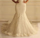 Dio Women's Vintage Full Lace Ivory Mermaid Off The Shoulder Plus Size Sweep Train Bridal Wedding Gown - Dio Kollections